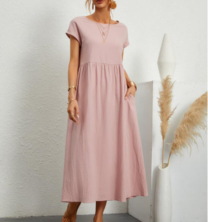 🔥Baumwollkleid mit Rundhalsausschnitt für Frauen