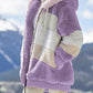 Damen 2024 Winter-Plüsch-Kapuzen-Colorblock-Jacke mit Taschen