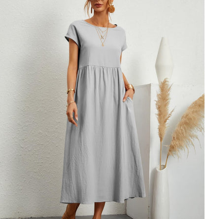 🔥Baumwollkleid mit Rundhalsausschnitt für Frauen