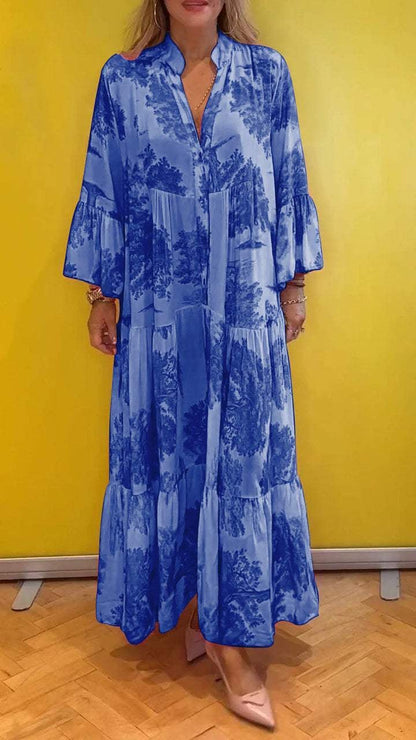 💃49% Rabatt👗Langes Sommerkleid mit V-Ausschnitt mit Waldmuster für Frauen