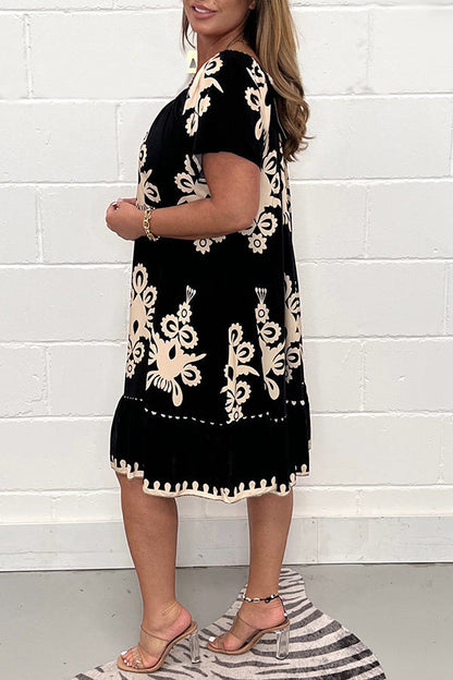 💕Vintage Druck Rundhals Kleid