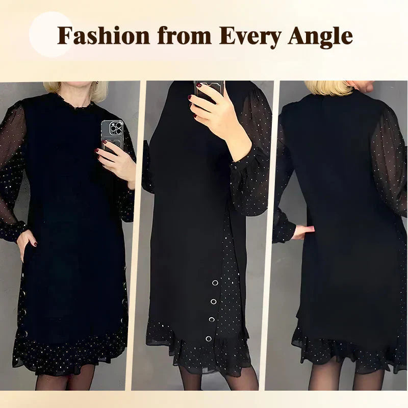 🔥Solange der Vorrat reicht 40 % Rabatt!🎉Damenkleid mit Rundhalsausschnitt und einfarbigem Strass
