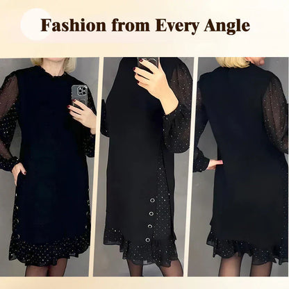 🔥Solange der Vorrat reicht 40 % Rabatt!🎉Damenkleid mit Rundhalsausschnitt und einfarbigem Strass