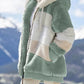 Damen 2024 Winter-Plüsch-Kapuzen-Colorblock-Jacke mit Taschen