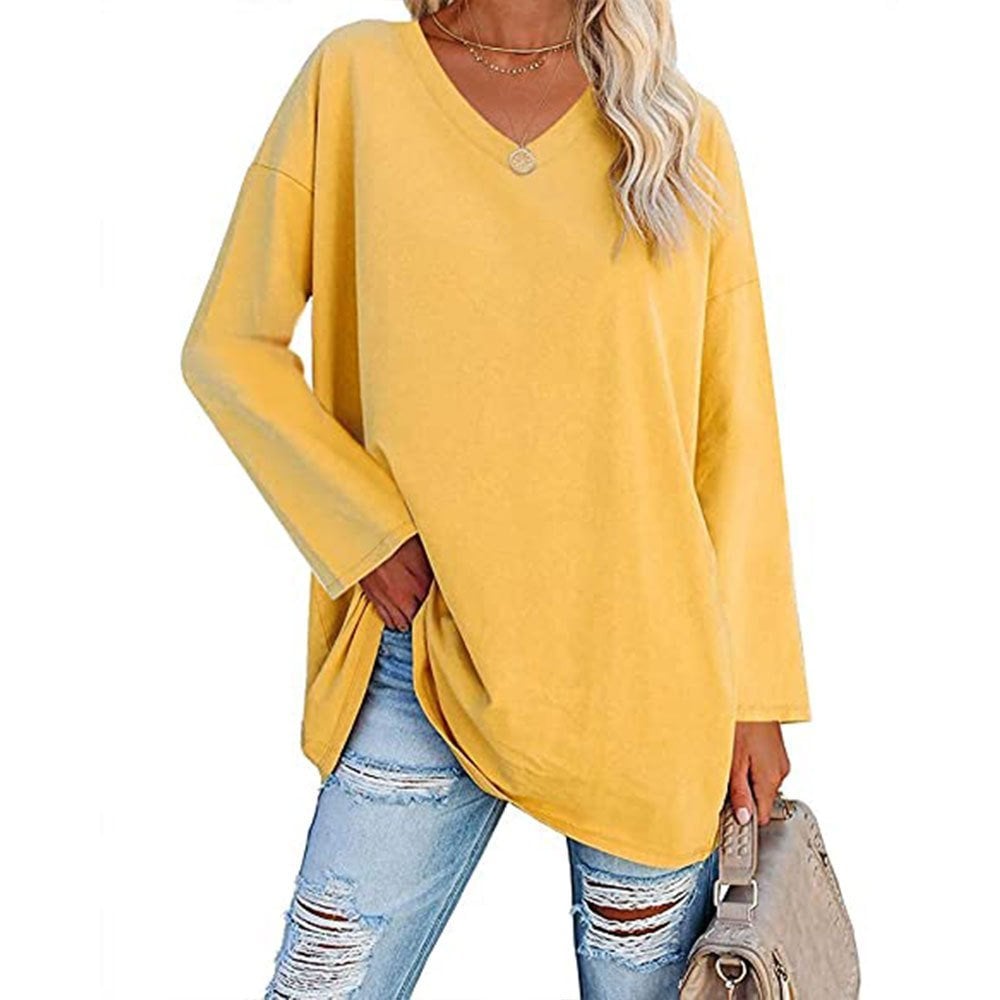 💋Damen lose Langarmmode V-Ausschnitt Stricktop