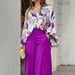 Geblümtes Damenhemd und Hose mit weitem Bein und hoher Taille (1 Set)
