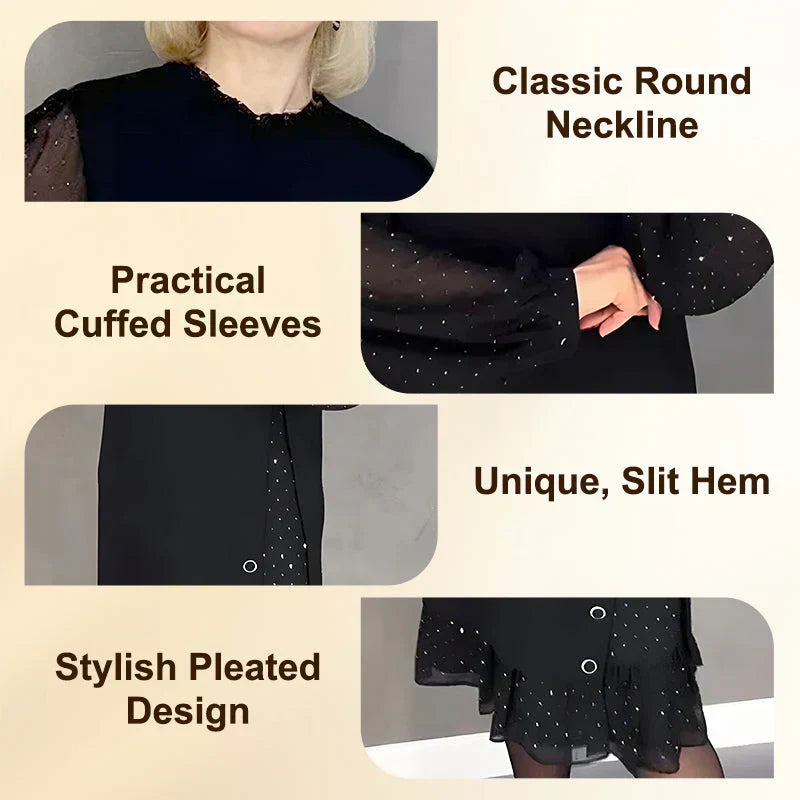 🔥Solange der Vorrat reicht 40 % Rabatt!🎉Damenkleid mit Rundhalsausschnitt und einfarbigem Strass