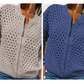 Lässige Damen Strickjacke mit Reißverschluss und hohlem Design