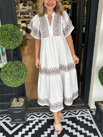 62%Rabatte✨ Damen-Boho-Maxikleid mit V-Ausschnitt✨