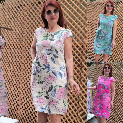 Bedrucktes Kleid mit Rundhalsausschnitt und weiten Ärmeln