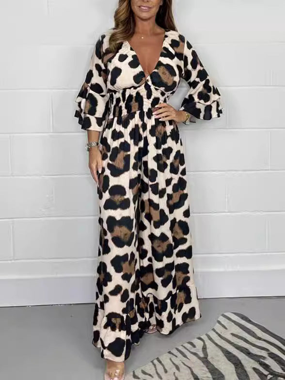 🔥Hot Sale 49% Off🍃Leopardenmuster V-Ausschnitt Jumpsuit