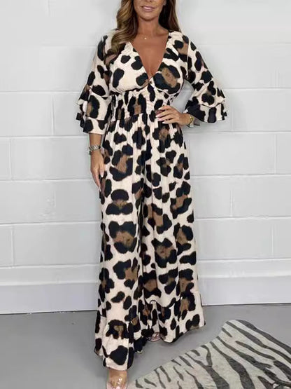 🔥Hot Sale 49% Off🍃Leopardenmuster V-Ausschnitt Jumpsuit