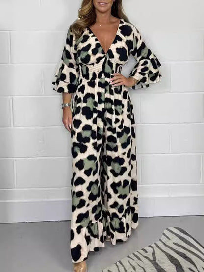 🔥Hot Sale 49% Off🍃Leopardenmuster V-Ausschnitt Jumpsuit