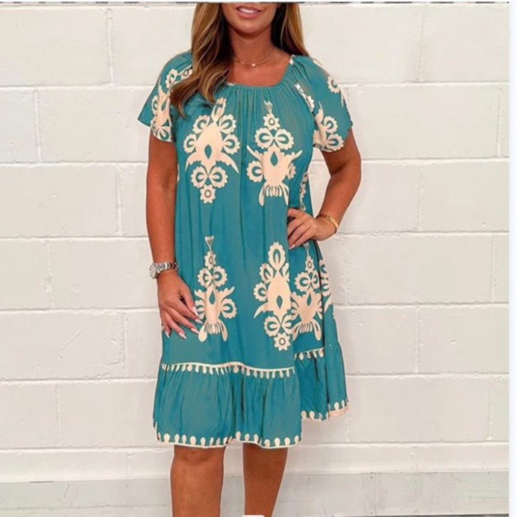 💕Vintage Druck Rundhals Kleid