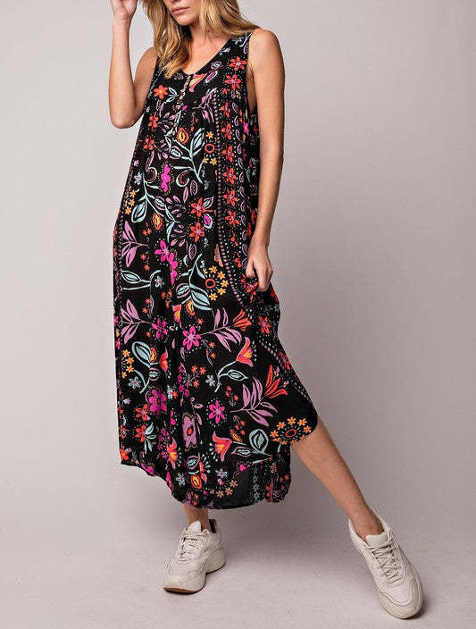 🔥Letzter Tag Verkauf 49%🔥Vintage Blumendruck Lockerer ärmelloser Jumpsuit