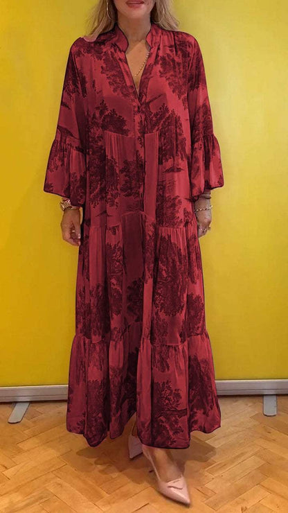 💃49% Rabatt👗Langes Sommerkleid mit V-Ausschnitt mit Waldmuster für Frauen
