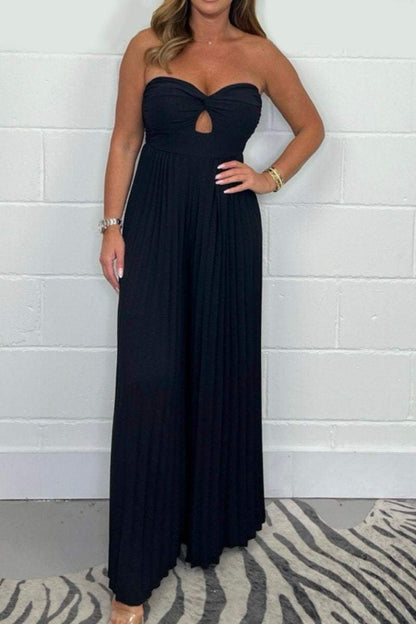 🔥Neu für den Sommer - 49% OFF🌷Unifarbener Jumpsuit mit gesmoktem Oberteil und Drapierungen.