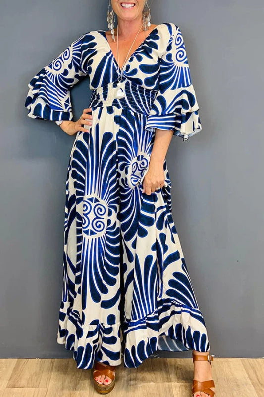 🔥50% Rabatt im Sonderangebot🔥Vintage-Jumpsuit mit Blumenmuster und Rüschenärmeln