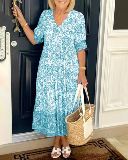 🔥50% Rabatt für begrenzte Zeit🌈Neues geblümtes Kleid in großer Größe mit V-Ausschnitt