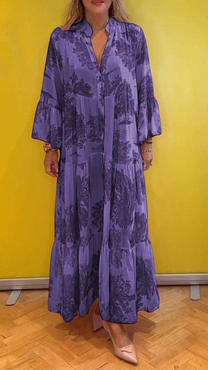 💃49% Rabatt👗Langes Sommerkleid mit V-Ausschnitt mit Waldmuster für Frauen