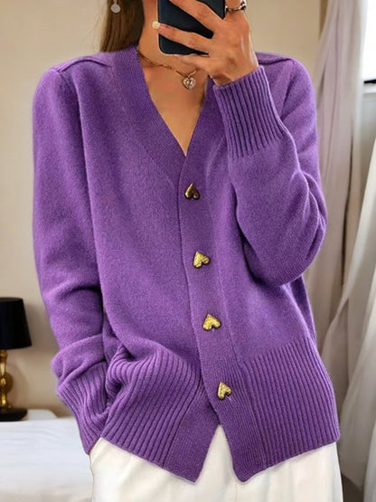 Damen-Cardigan aus einfarbiger Wolle mit Knöpfen für den Winter
