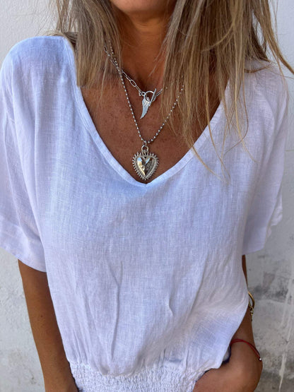 🔥Sommer-Hot-Sale 49% Rabatt🔥Bequemes tailliertes T-Shirt mit V-Ausschnitt