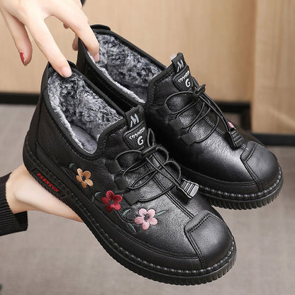 Weicher und warmer Mokassin Loafers für Damen und Ältere Frauen aus Leder und Fell