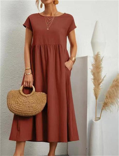 🔥Baumwollkleid mit Rundhalsausschnitt für Frauen