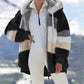 Damen 2024 Winter-Plüsch-Kapuzen-Colorblock-Jacke mit Taschen