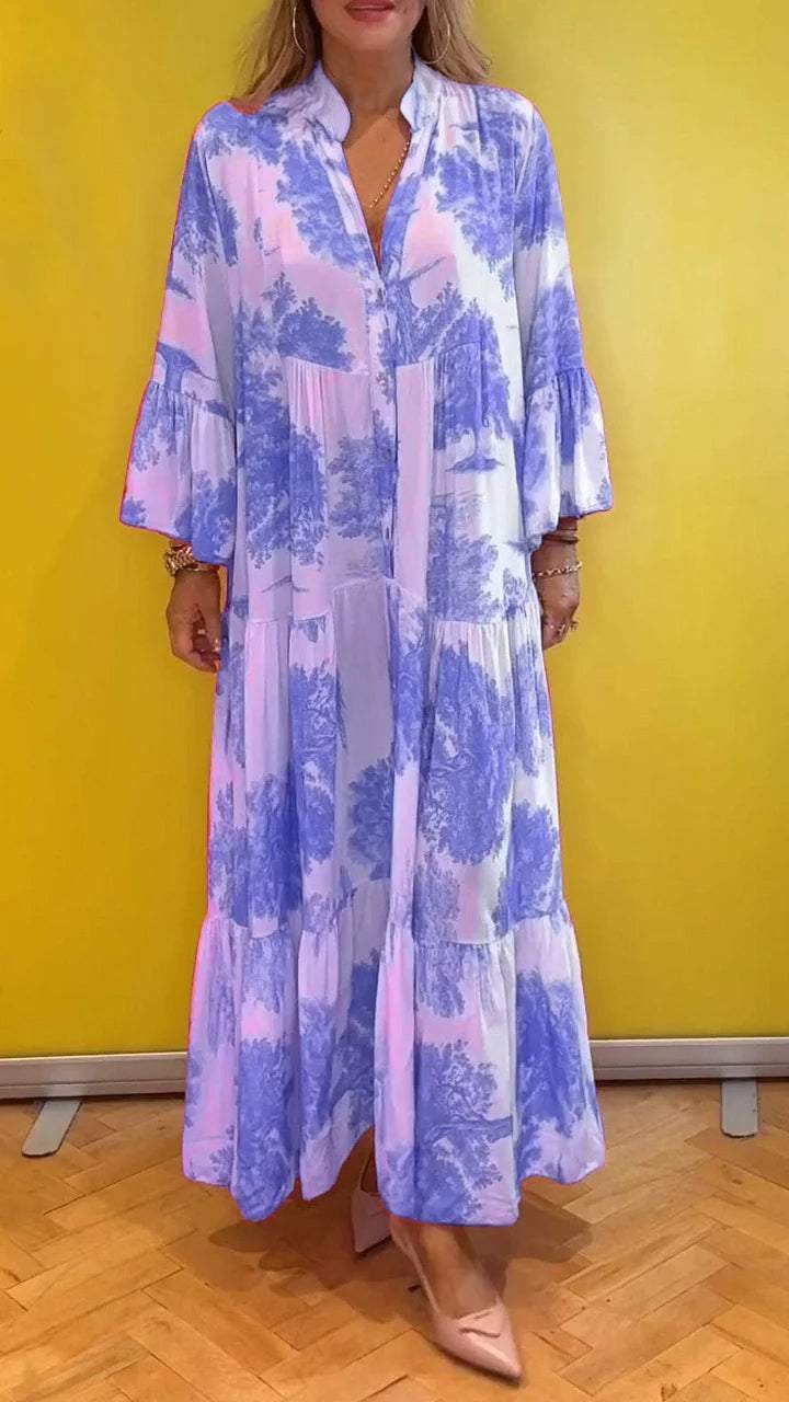 💃49% Rabatt👗Langes Sommerkleid mit V-Ausschnitt mit Waldmuster für Frauen