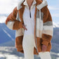 Damen 2024 Winter-Plüsch-Kapuzen-Colorblock-Jacke mit Taschen
