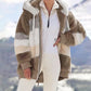 Damen 2024 Winter-Plüsch-Kapuzen-Colorblock-Jacke mit Taschen