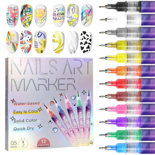 🎁Heißer Verkauf – 50 % Rabatt!💅🎨12 Farben Nagelkunst-Stifte-Set für kreative Designs