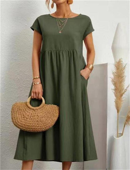 🔥Baumwollkleid mit Rundhalsausschnitt für Frauen