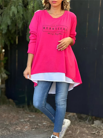 63%Rabatte🔥Neue saisonale Oberteile 💥Zweiteiliges T-Shirt mit langen Ärmeln und Buchstaben-Print
