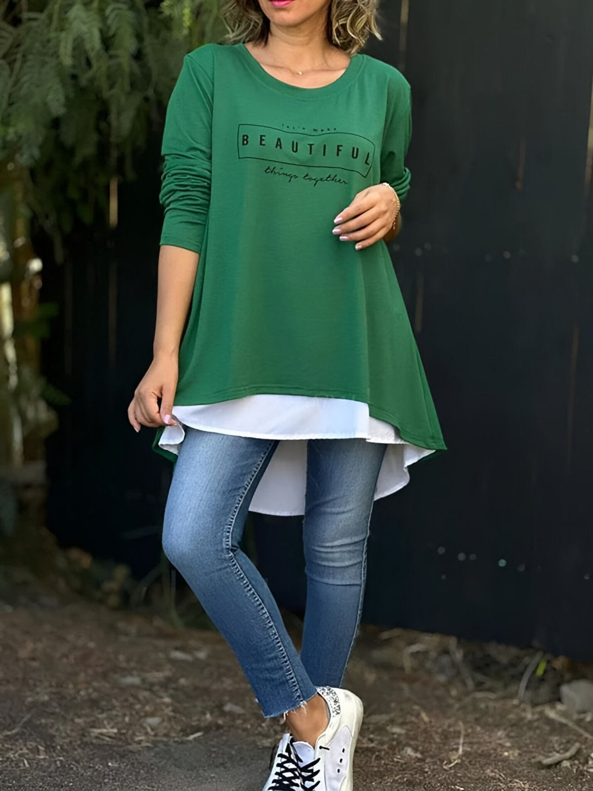 63%Rabatte🔥Neue saisonale Oberteile 💥Zweiteiliges T-Shirt mit langen Ärmeln und Buchstaben-Print