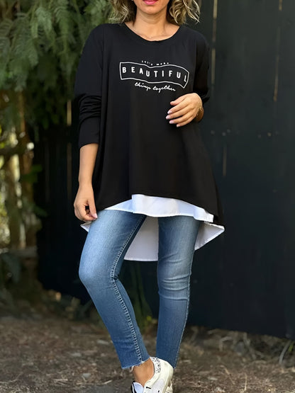 63%Rabatte🔥Neue saisonale Oberteile 💥Zweiteiliges T-Shirt mit langen Ärmeln und Buchstaben-Print