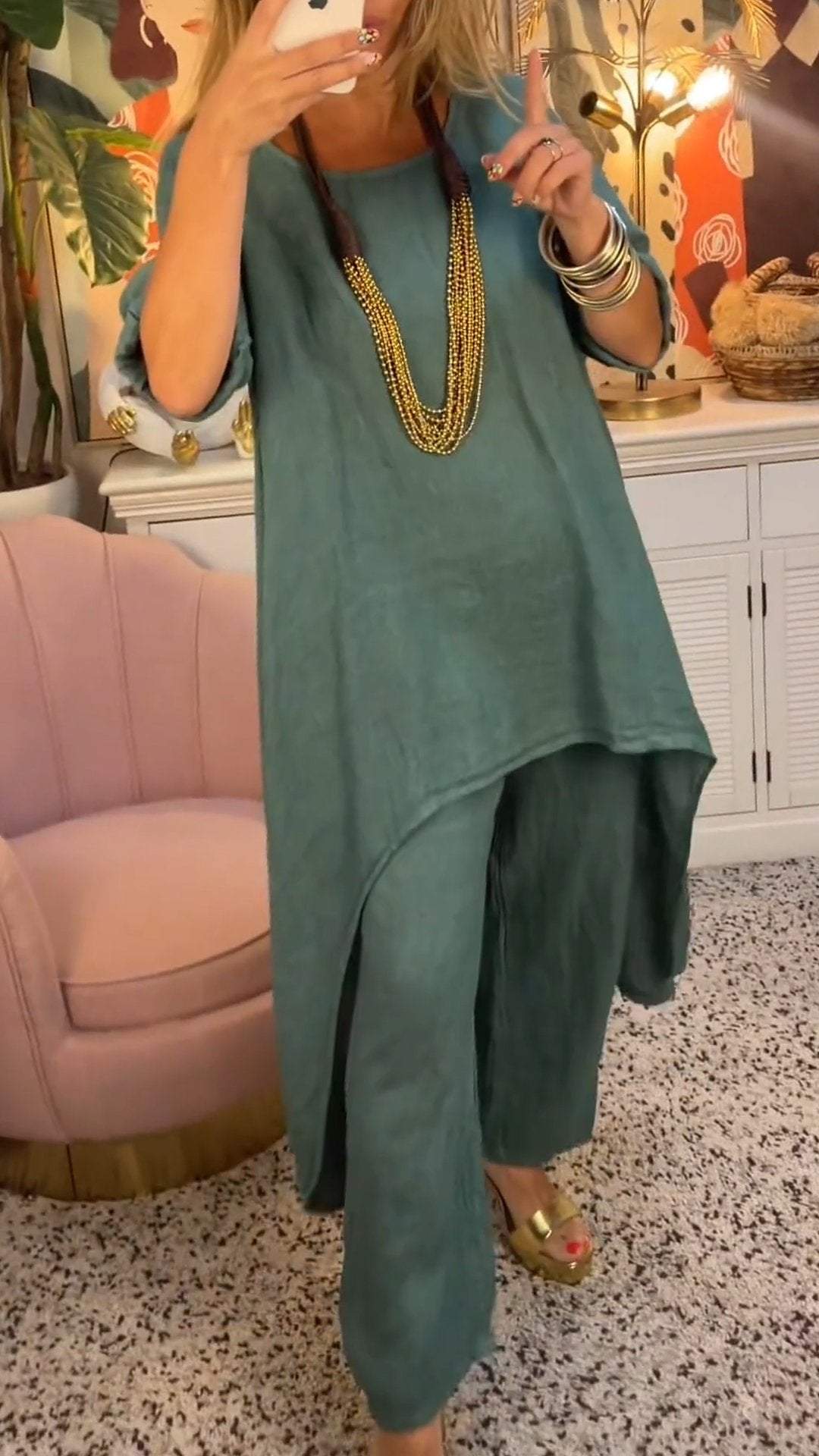 💥Heißer Verkauf 49% Rabatt💥💕Frauen solide Farbe Leinen modische casual Anzug💃💃
