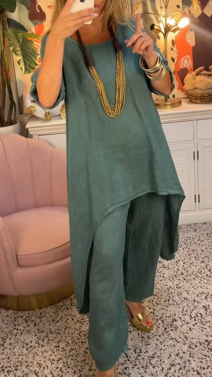 💥Heißer Verkauf 49% Rabatt💥💕Frauen solide Farbe Leinen modische casual Anzug💃💃