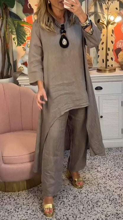 💥Heißer Verkauf 49% Rabatt💥💕Frauen solide Farbe Leinen modische casual Anzug💃💃