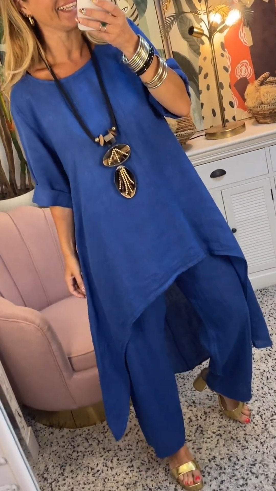 💥Heißer Verkauf 49% Rabatt💥💕Frauen solide Farbe Leinen modische casual Anzug💃💃