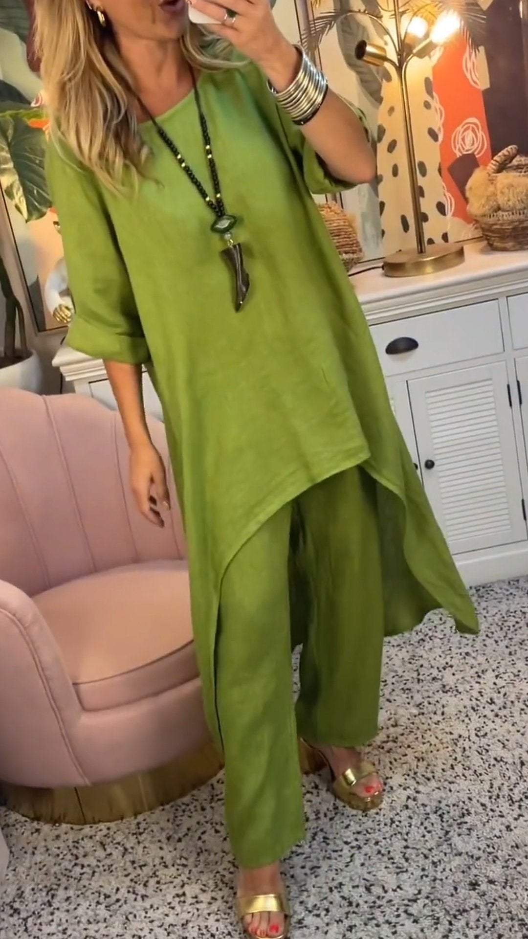 💥Heißer Verkauf 49% Rabatt💥💕Frauen solide Farbe Leinen modische casual Anzug💃💃