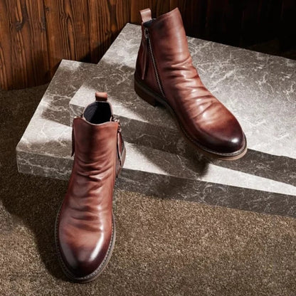 Neu Plissierte Vintage Reißverschluss Chelsea Ritter Stiefel【KOSTENLOSER VERSAND】