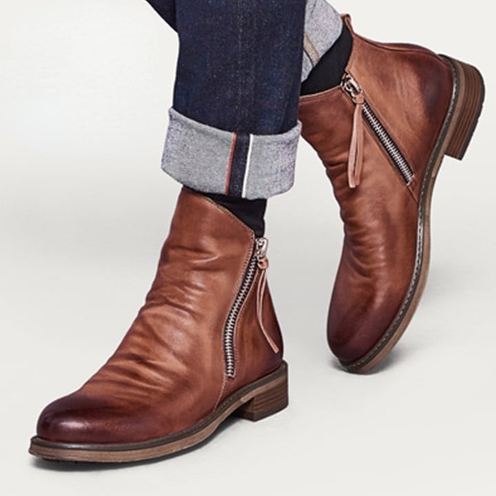 Neu Plissierte Vintage Reißverschluss Chelsea Ritter Stiefel【KOSTENLOSER VERSAND】