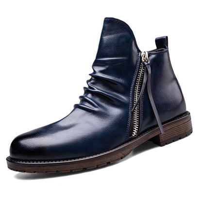 Neu Plissierte Vintage Reißverschluss Chelsea Ritter Stiefel【KOSTENLOSER VERSAND】