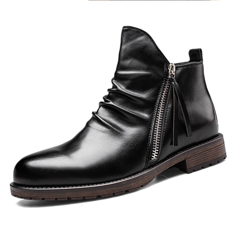 Neu Plissierte Vintage Reißverschluss Chelsea Ritter Stiefel【KOSTENLOSER VERSAND】