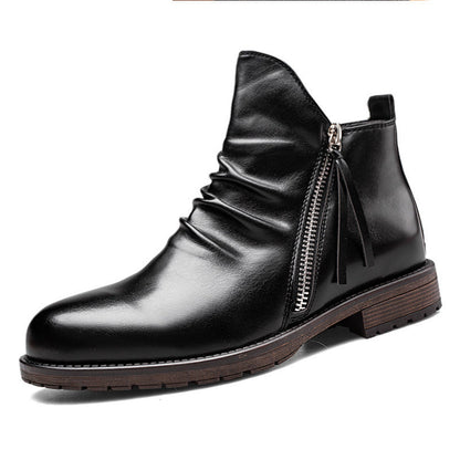 Neu Plissierte Vintage Reißverschluss Chelsea Ritter Stiefel【KOSTENLOSER VERSAND】