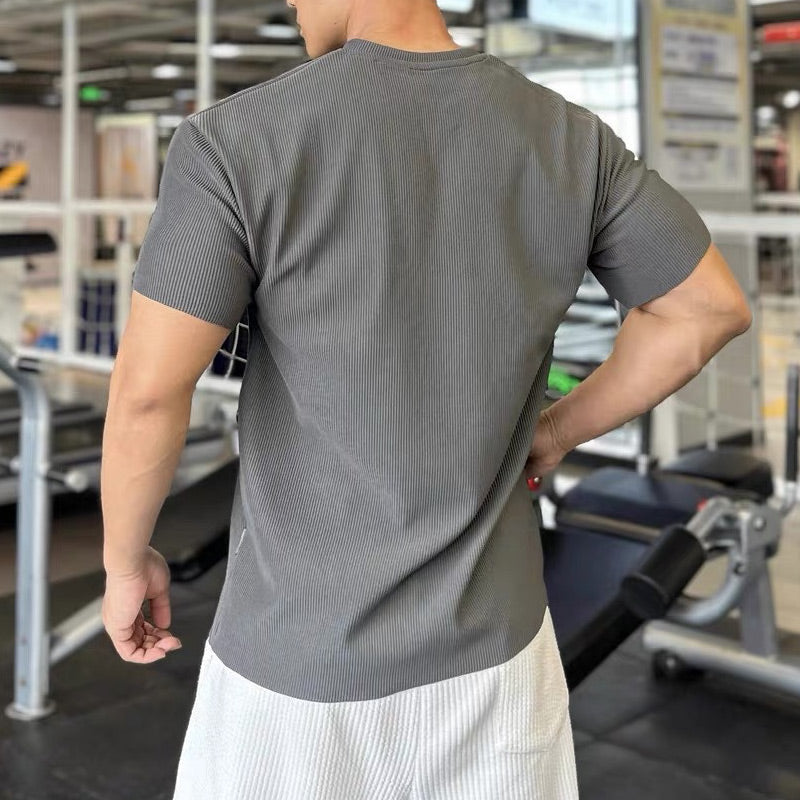 Muskelsportliche Trainings-T-Shirts mit V-Ausschnitt und kurzen Ärmeln für Männer