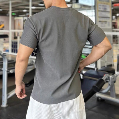 Muskelsportliche Trainings-T-Shirts mit V-Ausschnitt und kurzen Ärmeln für Männer