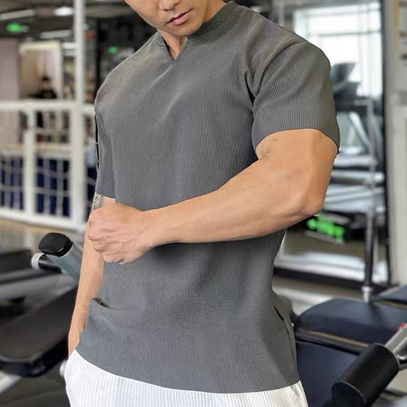 Muskelsportliche Trainings-T-Shirts mit V-Ausschnitt und kurzen Ärmeln für Männer